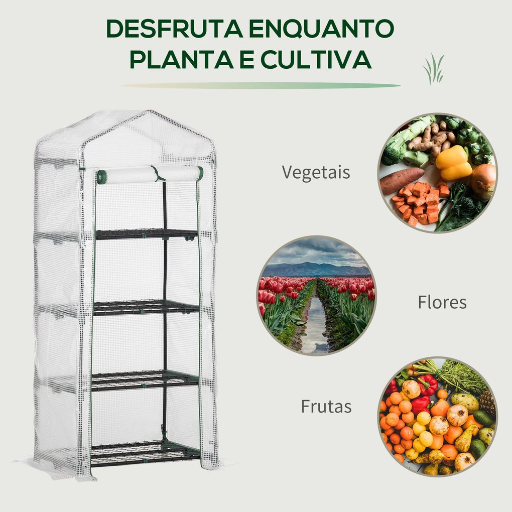 Estufa de Jardim com 4 Prateleiras e Cobertura de PE Estufa de Aço par