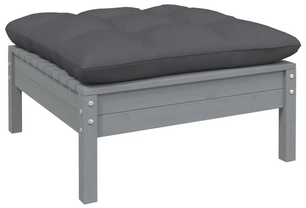 806642 vidaXL Apoio de pés jardim c/ almofadão antracite pinho maciço cinza