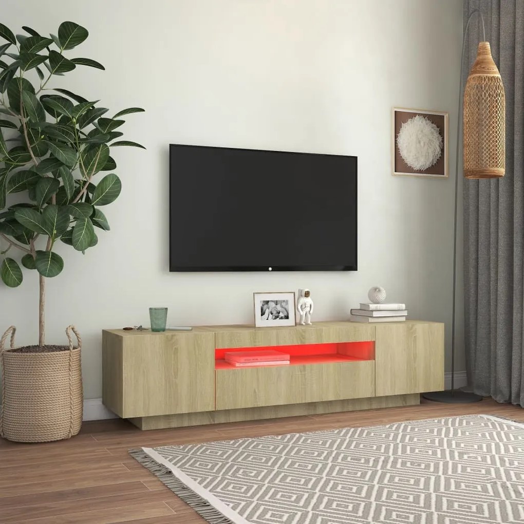 Móvel de TV Giancarlo com Luzes LED de 160cm - Carvalho - Design Moder