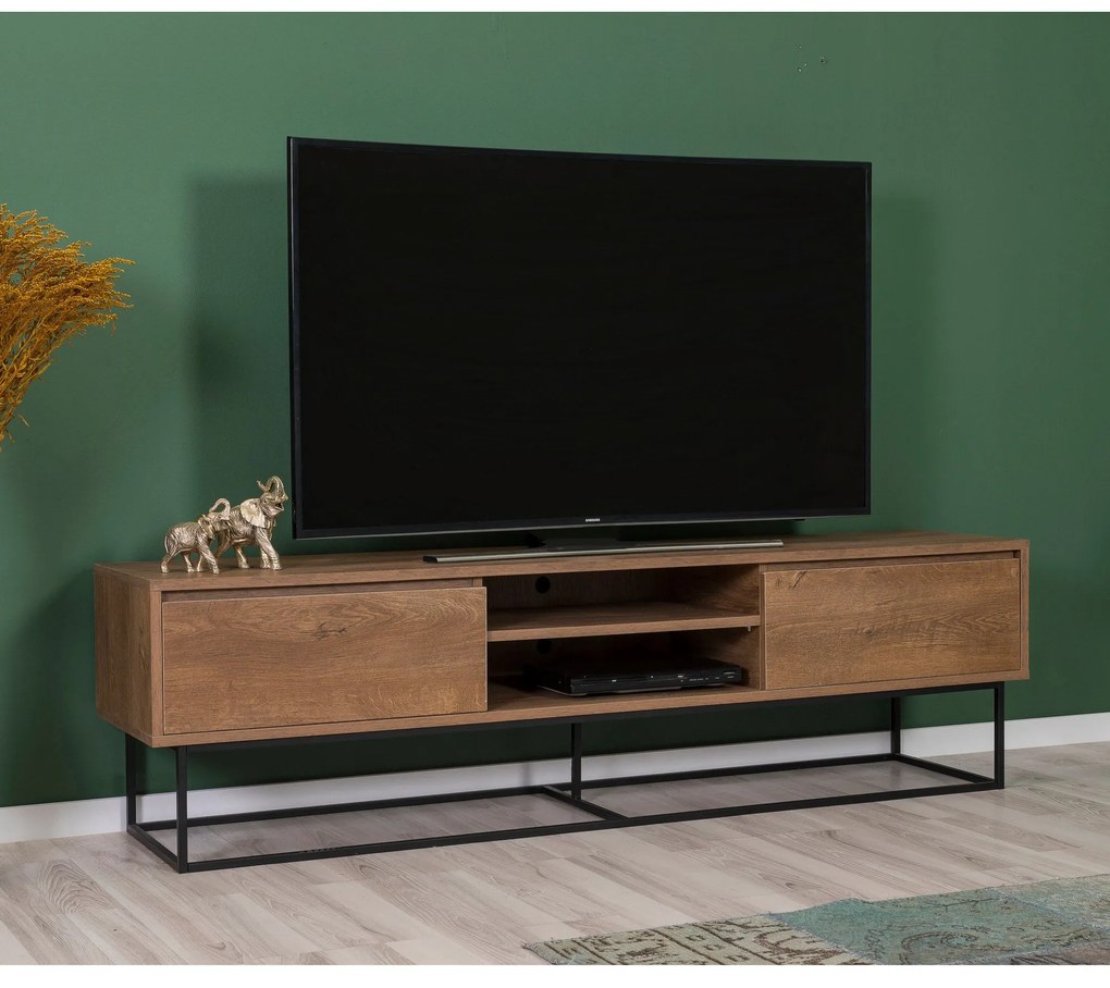 Conjunto de Mobiliário de Sala Laxus – Nogueira e Preto – TV: 180x50x4