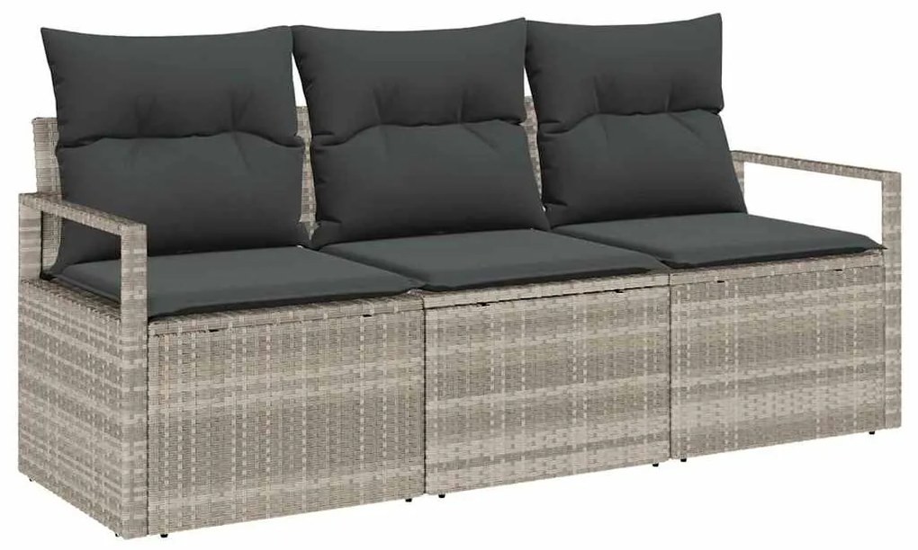 Conjunto de sofá de jardim de 3 peças com almofadas cinza claro