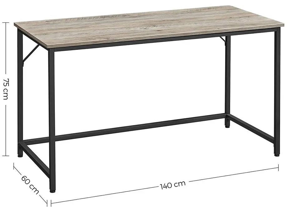 Mesa de escritório estreita em design industrial 140 x 60 x 75 cm preto-greige