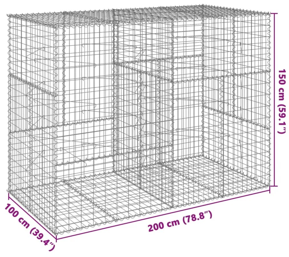 Cesto gabião com cobertura 200x100x150 cm ferro galvanizado