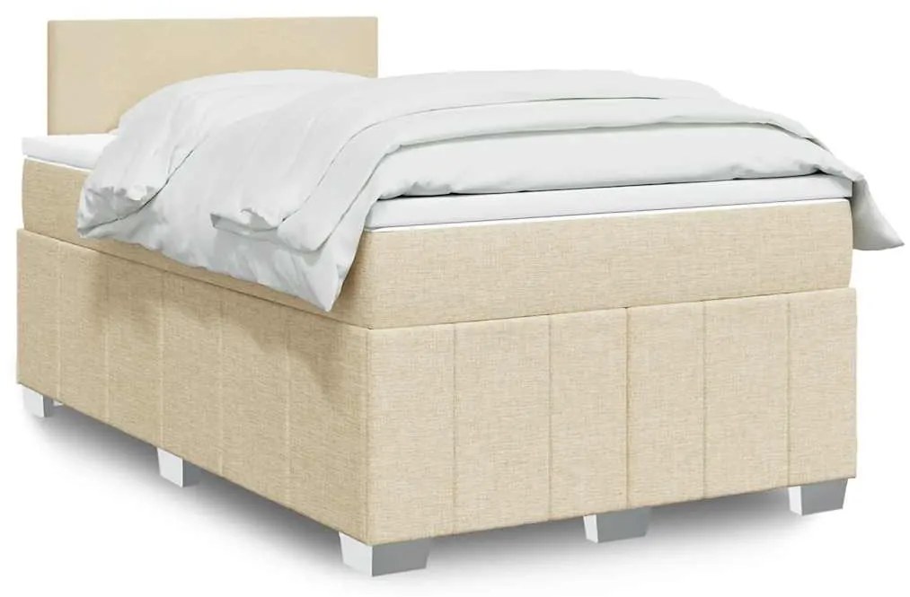 vidaXL Cama com molas/colchão 120x200 cm tecido cor creme