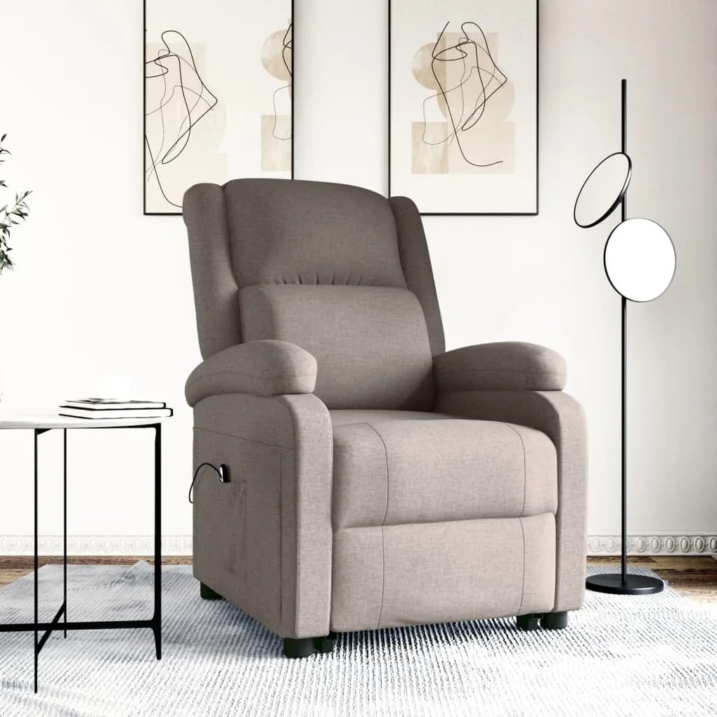vidaXL Poltrona elevatória tecido cinzento-acastanhado