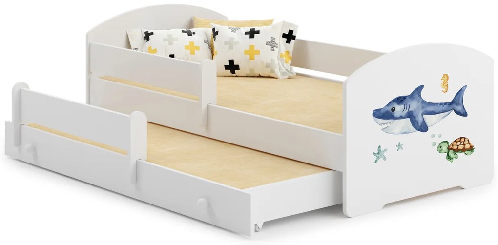 Cama infantil  dupla Luk 160x80 tubarão branca - colchão e estrado incluído