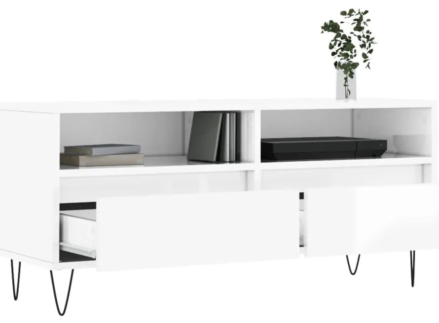Móvel p/ TV 100x34,5x44,5 cm derivados madeira branco brilhante