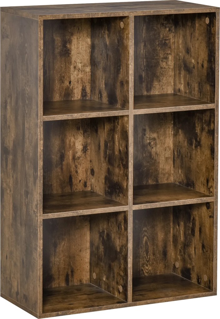Estante de 3 Níveis Prateleira para Livros com 6 Cubos de Arrumação para Escritório 65,5x30x97,5 cm Castanho Rústico