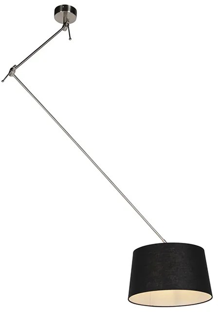 Candeeiro de suspensão em aço com cúpula de linho preto 35 cm - Blitz Moderno