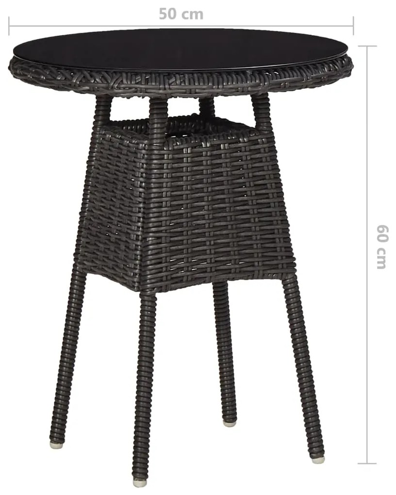 3 pcs conjunto bistrô de jardim com almofadões vime PE preto
