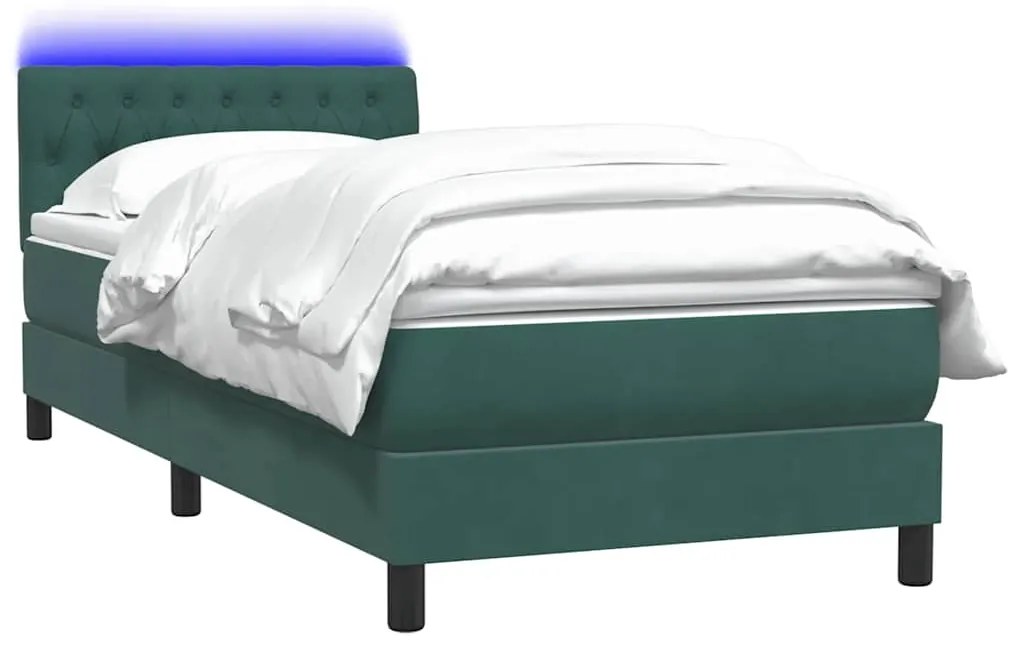 Cama com molas/colchão 90x220 cm veludo verde-escuro