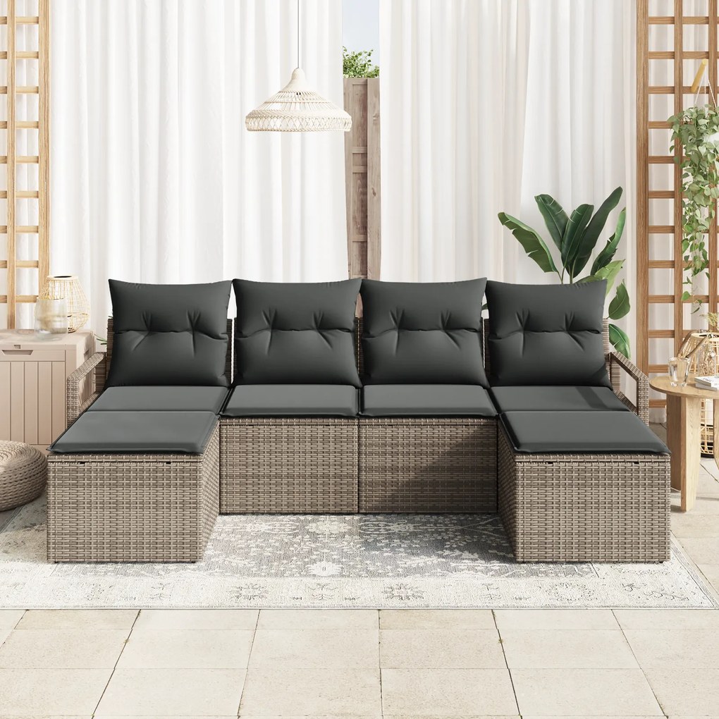 Conjunto de Sofá de Jardim de 6 Peças com Almofadas Cinza Rattan Polié