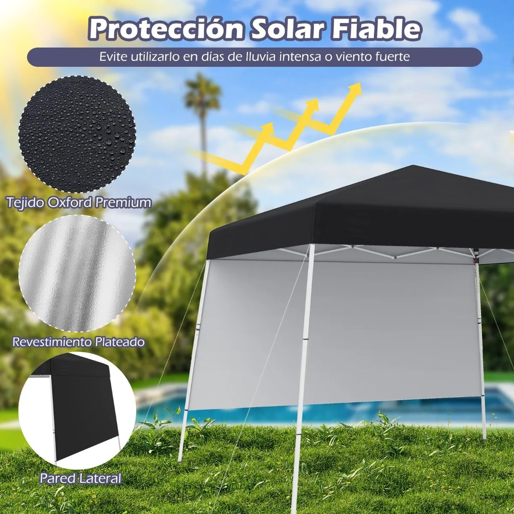 Tenda 300 x 300 cm Pop Up Dobrável com 1 Parede Lateral Com Saco, jardim, campismo, feiras, eventos com Estrutura Metálica Preta