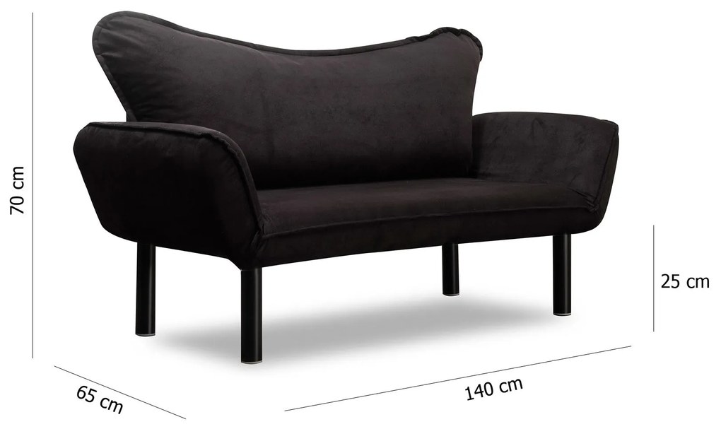 Sofá-Cama de 2 Lugares Chatto – Preto – 150x70x75 cm