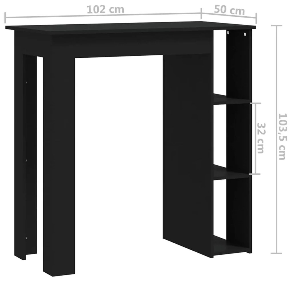 Mesa de bar com prateleiras derivados de madeira preto