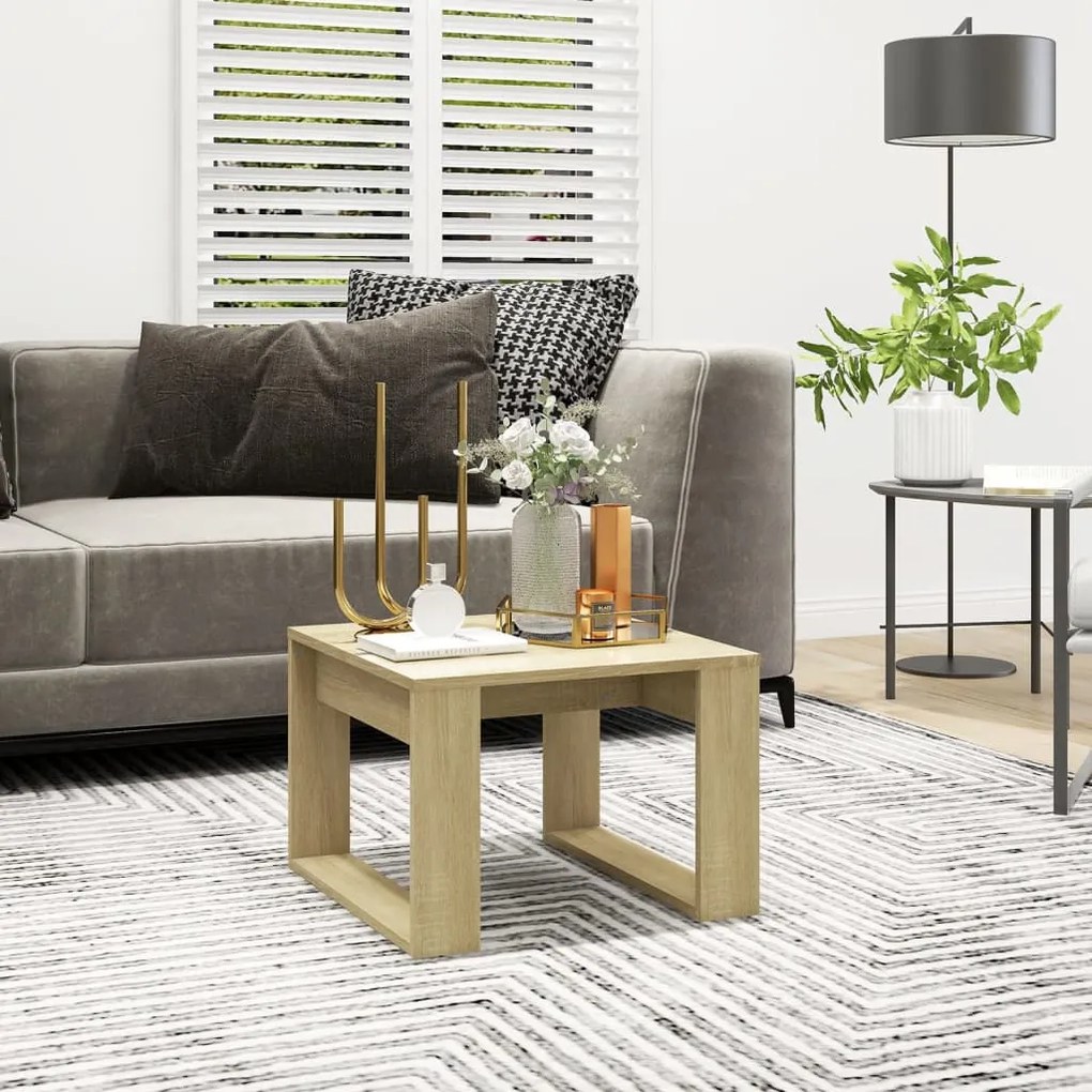 808624 vidaXL Mesa de apoio 50x50x35 cm contraplacado carvalho sonoma