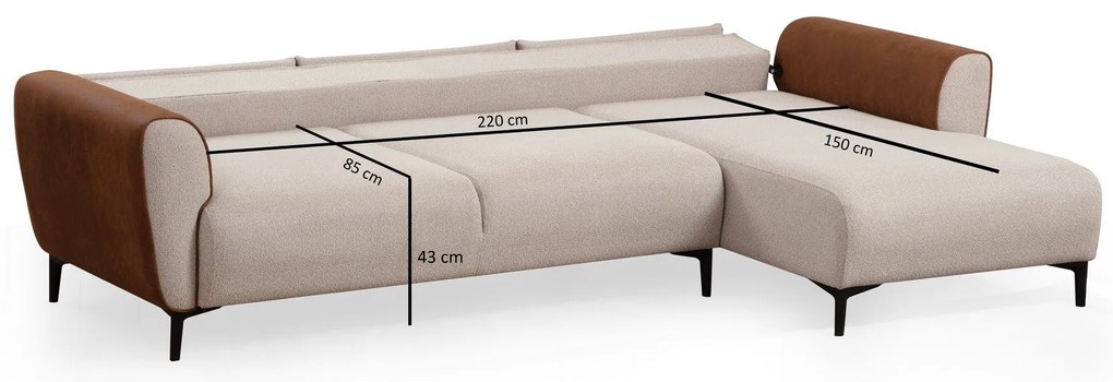 Sofá-cama de canto Aren – Bege e Canela – 150 x 260 cm