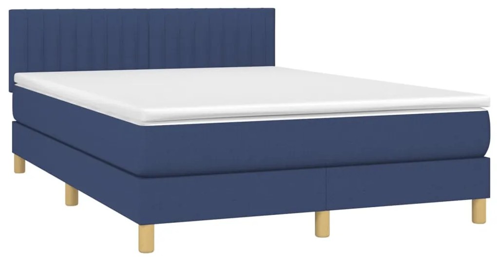 Cama box spring c/ colchão e LED 140x200 cm tecido azul