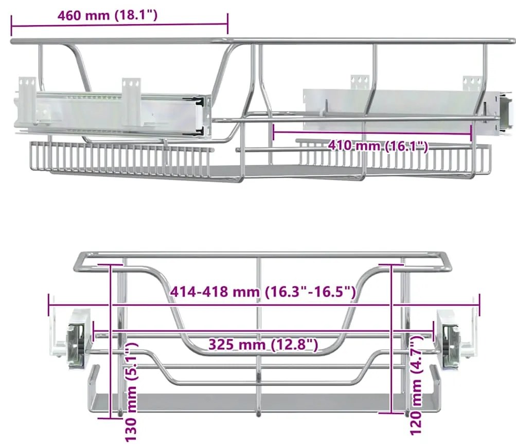 Cestos de arame removíveis 2 pcs 45 cm prateado