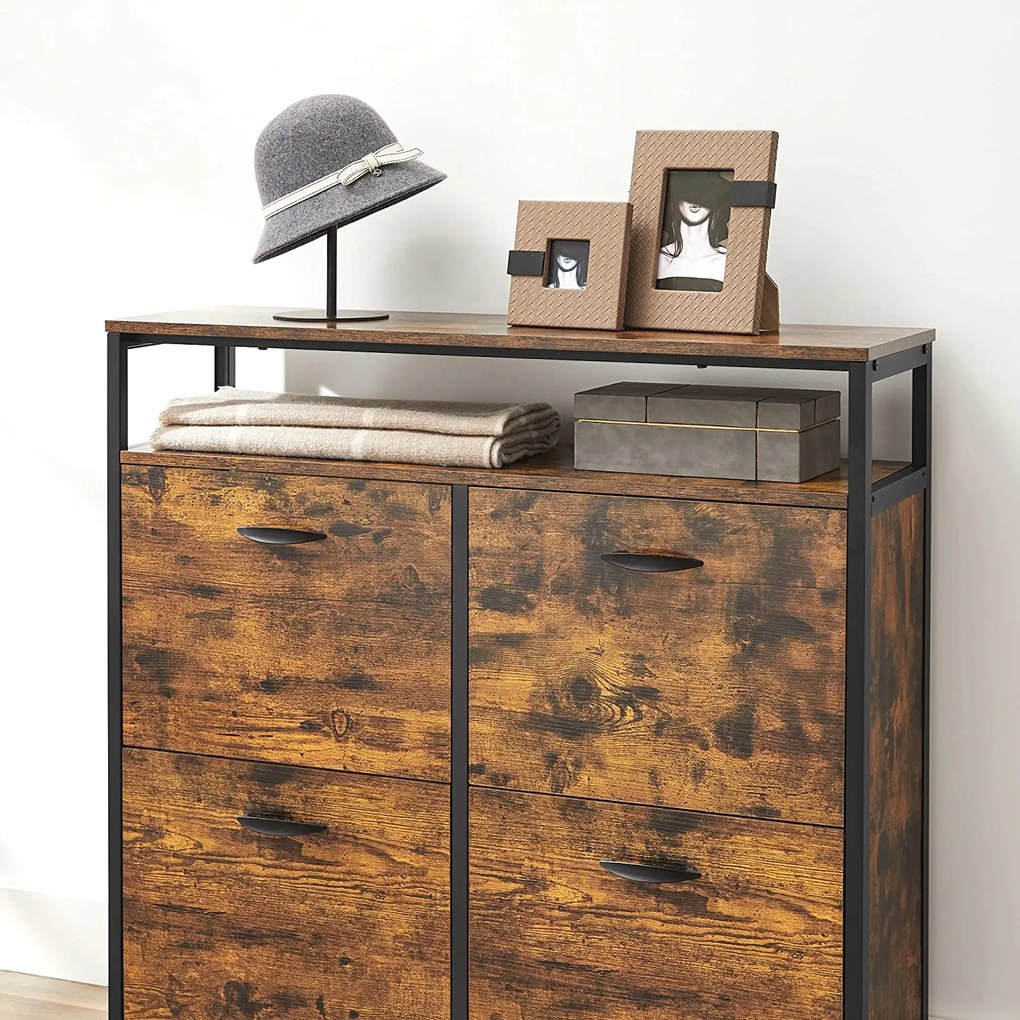 Sapateira com 4 abas 98,3 x 30 x 95 cm castanho Vintage-preto