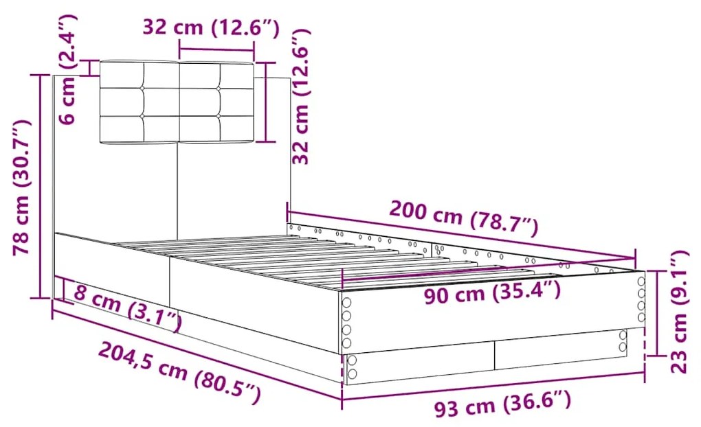 Estrutura cama c/ cabeceira 90x200 cm derivados madeira branco