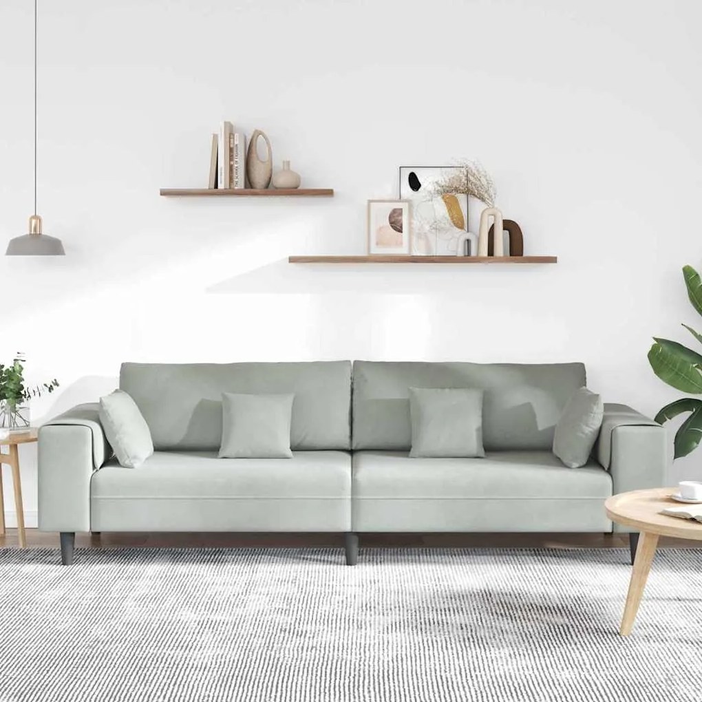 Sofá de Veludo com almofada com travesseiro Cinzento-claro 208 cm Velu