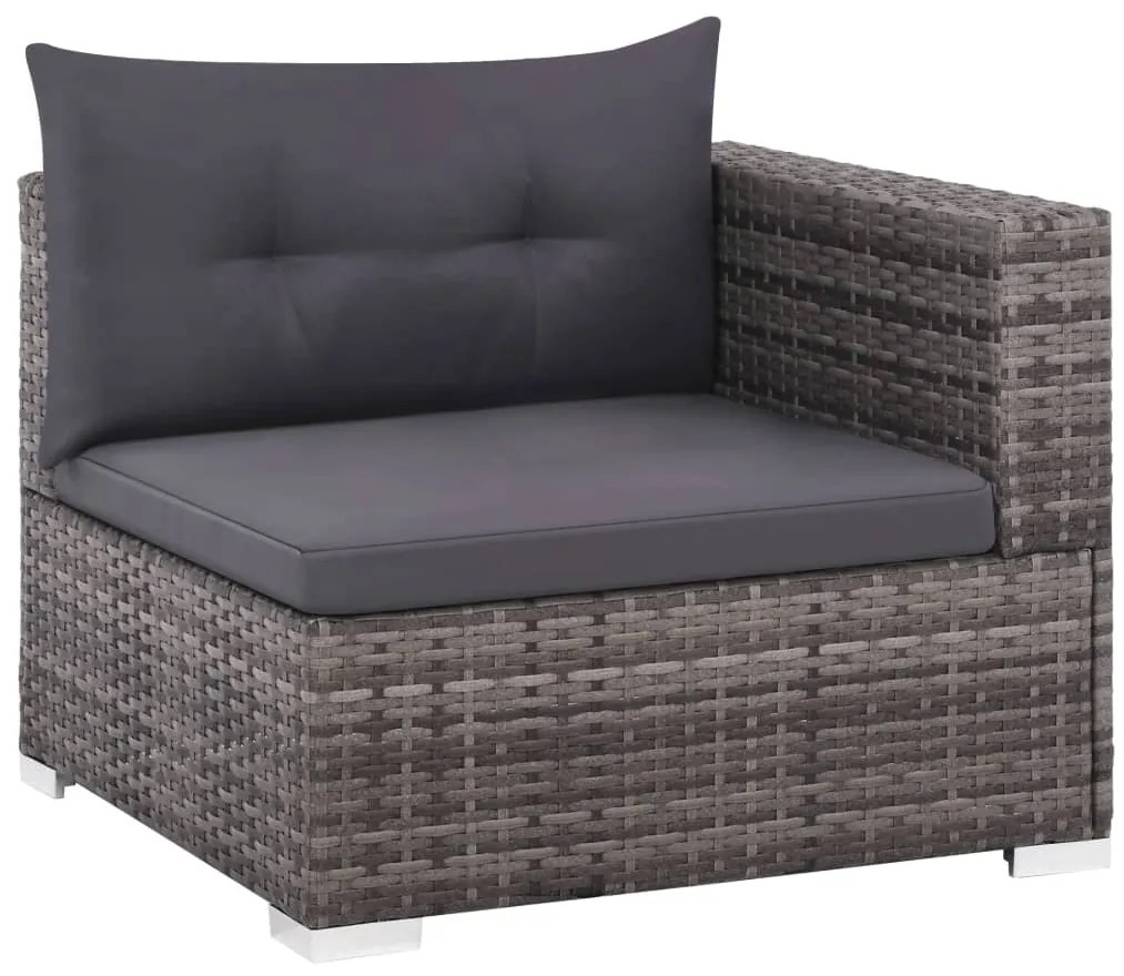 3 pcs conjunto lounge de jardim c/ almofadões vime PE cinzento