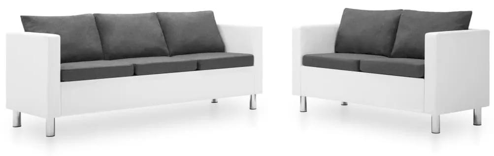 275513 vidaXL Conjunto de sofás couro artificial 2 pcs branco/cinzento claro