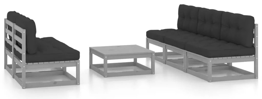 6 pcs conjunto lounge de jardim c/ almofadões pinho maciço