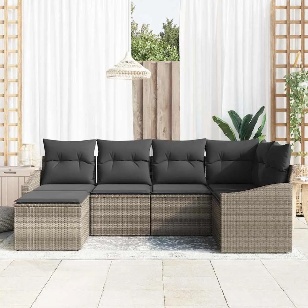 Conjunto de Jantar de Jardim com 6 Peças e Almofadas em Rattan Polipro