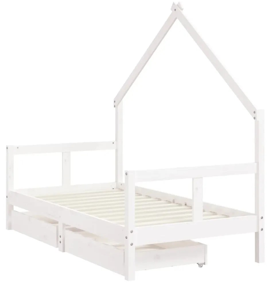 Estrutura cama infantil c/ gavetas 80x160cm pinho maciço branco