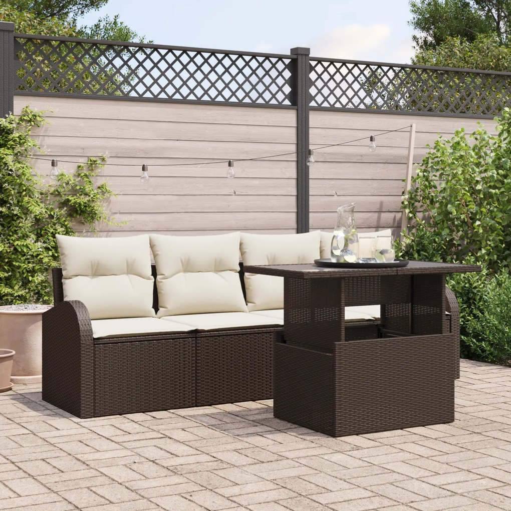 vidaXL Conjunto de Sofás de Jardim de 5 Peças com Almofadas Marrom Polirattan