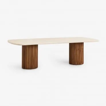 Rectangular Dining Table In Cement And Acacia Wood Sirvon 230 X 110 Cm - Sklum