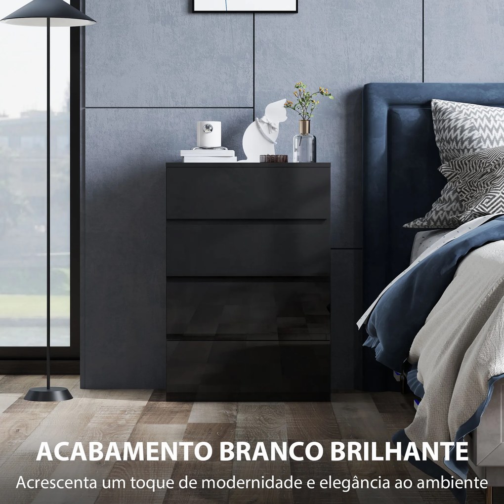 Cómoda com 4 Gavetas de Madeira Cómoda de Dormitório Cómoda Branca para Sala de Estar Estilo Moderno 55x34x80 cm Preto