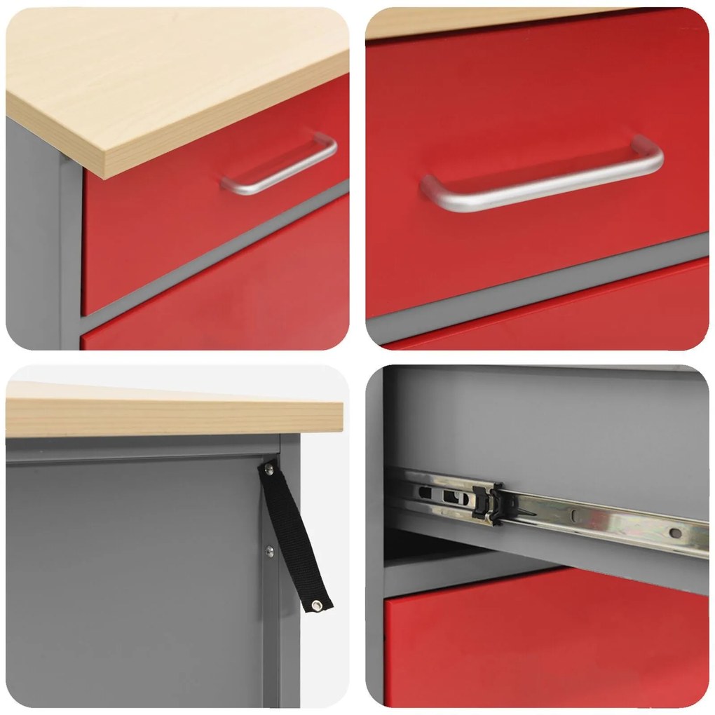 Conjunto de Bancada de Trabalho VidaXL com 7 Peças em Aço Vermelho