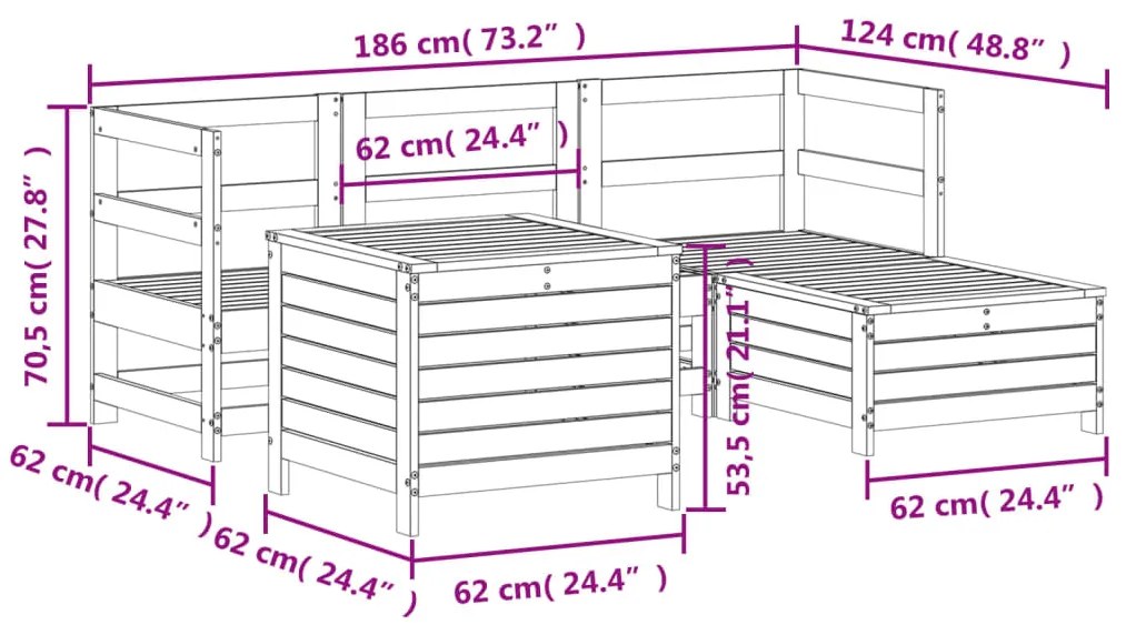 5 pcs conjunto de sofás para jardim madeira de pinho impregnada
