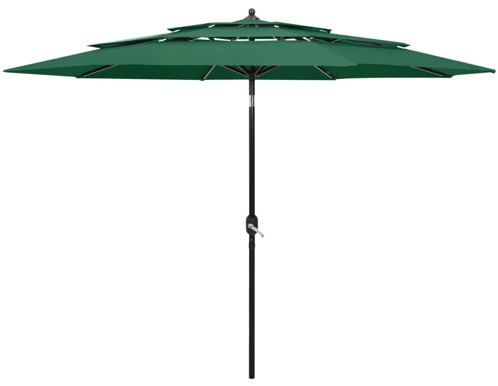 vidaXL Guarda-sol de jardim 3 camadas c/ poste de alumínio 3 m verde