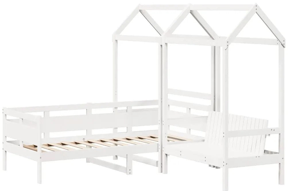 Conj. sofá-cama e banco c/ telhado 90x190cm pinho maciço branco