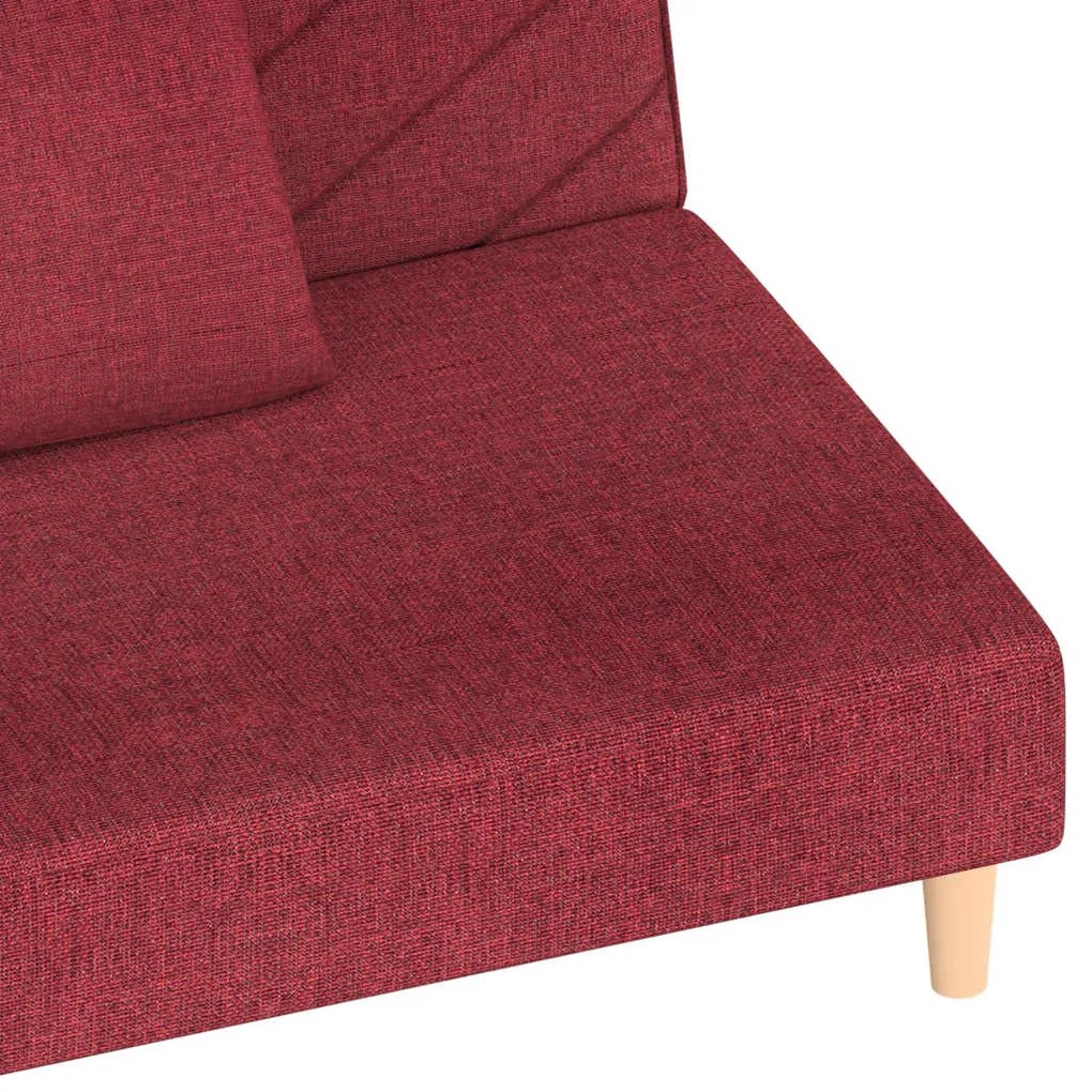 Sofá-cama 2 lugares com duas almofadas tecido vermelho tinto