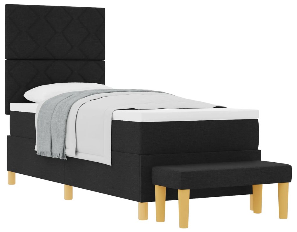 Cama Box Spring com Colchão & Banco Preto 80x200 cm Tecido