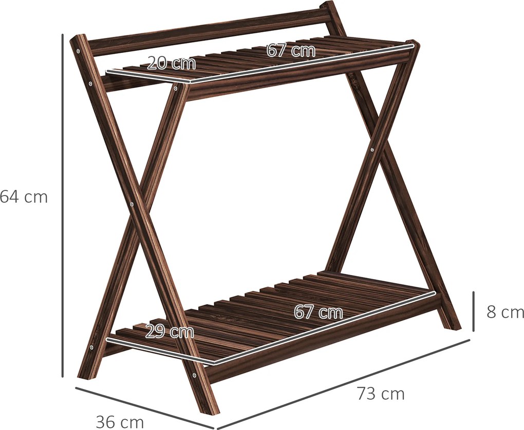 Conjunto de 2 suportes para plantas de interior com 2 níveis 73 x 36 x 64 cm, , prateleiras para plantas e suporte traseiro, castanhos