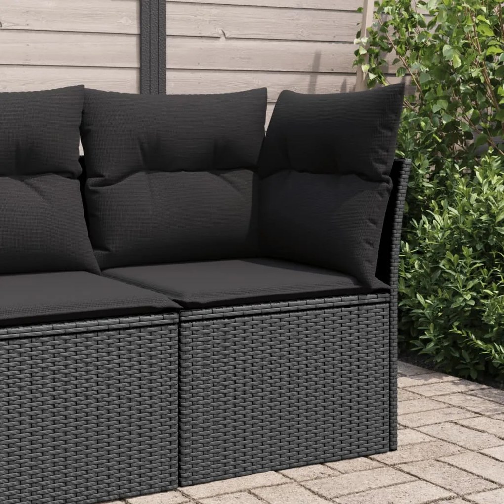 vidaXL Sofá de canto p/ jardim c/ almofadões vime PE preto