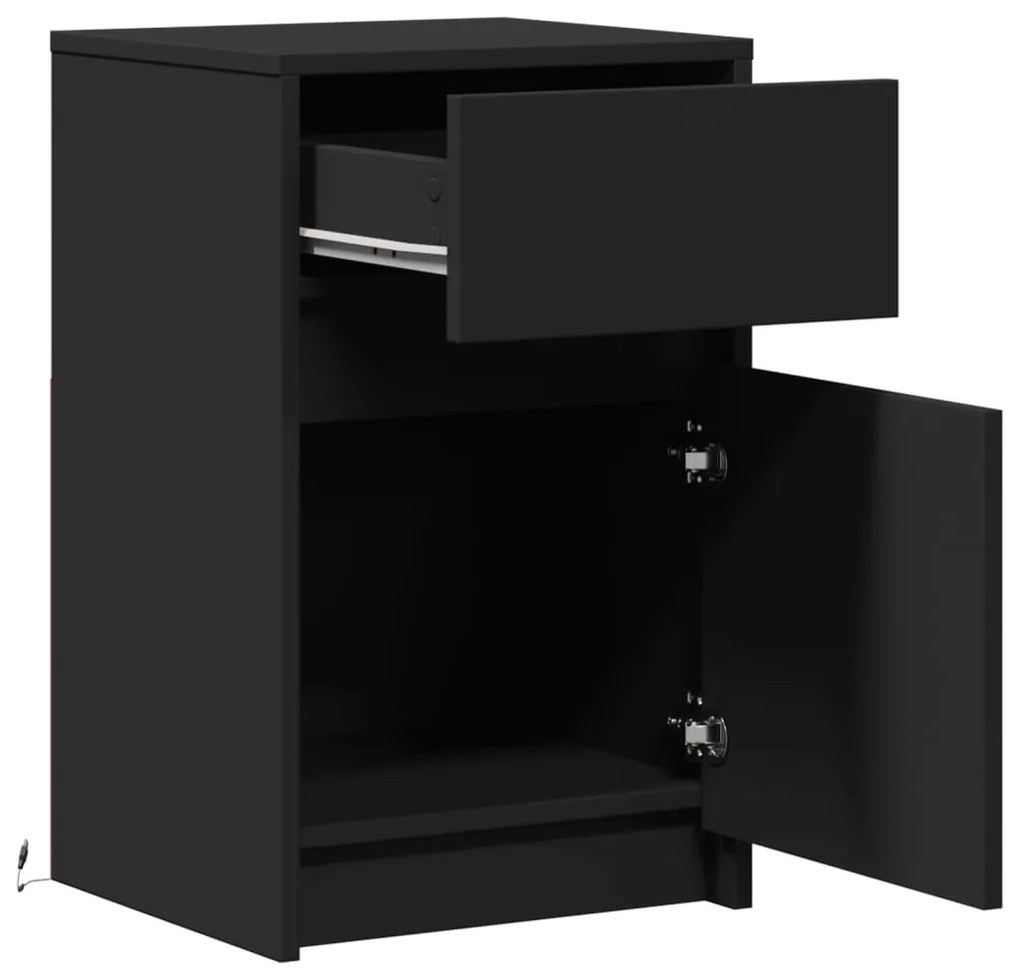 Mesa de cabeceira com luzes LED derivados de madeira preto