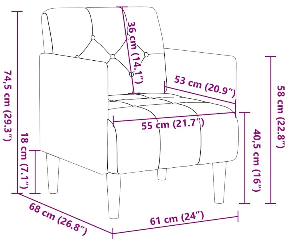 Poltrona com apoio de braços 55 cm veludo cinzento-claro