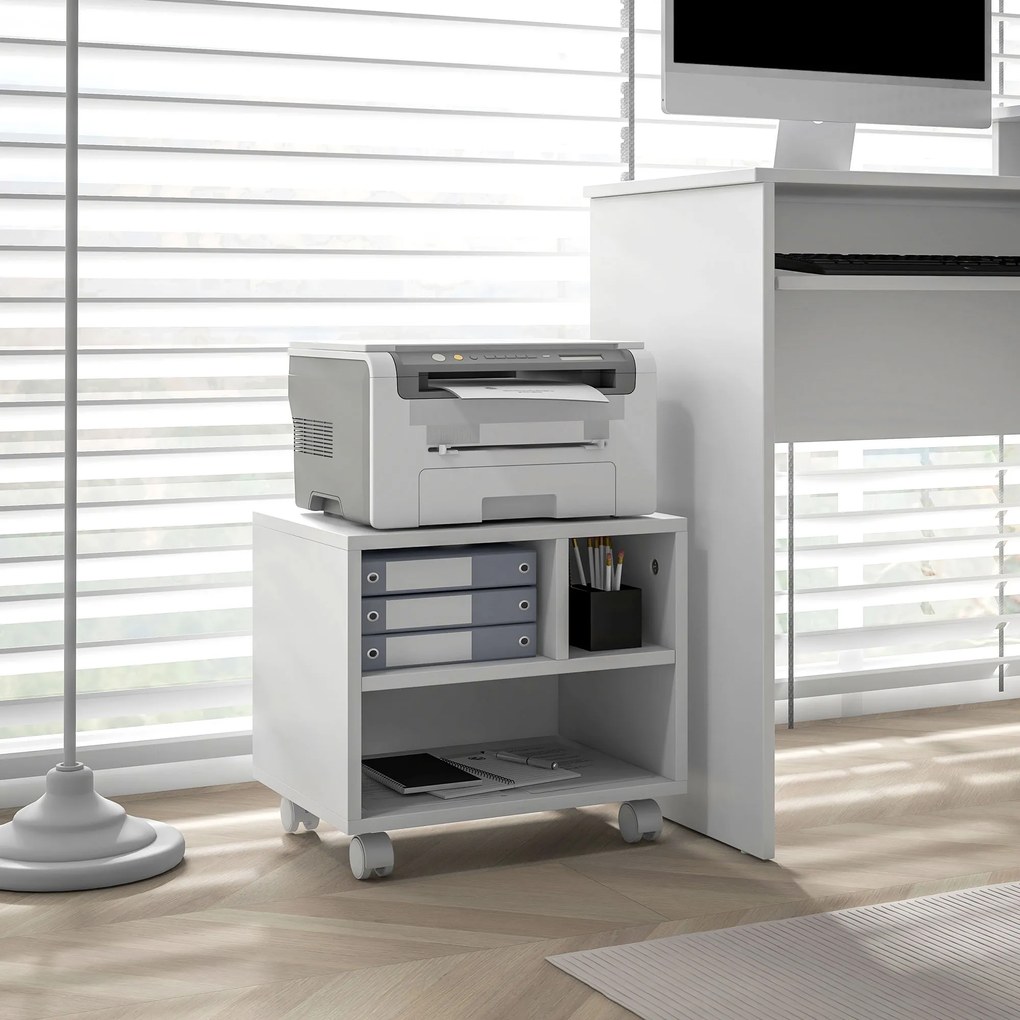 Móvel para Impressora com Rodas Suporte para Impressora com Compartimentos Abertos para Escritório Estúdio 40x30x36 cm Branco