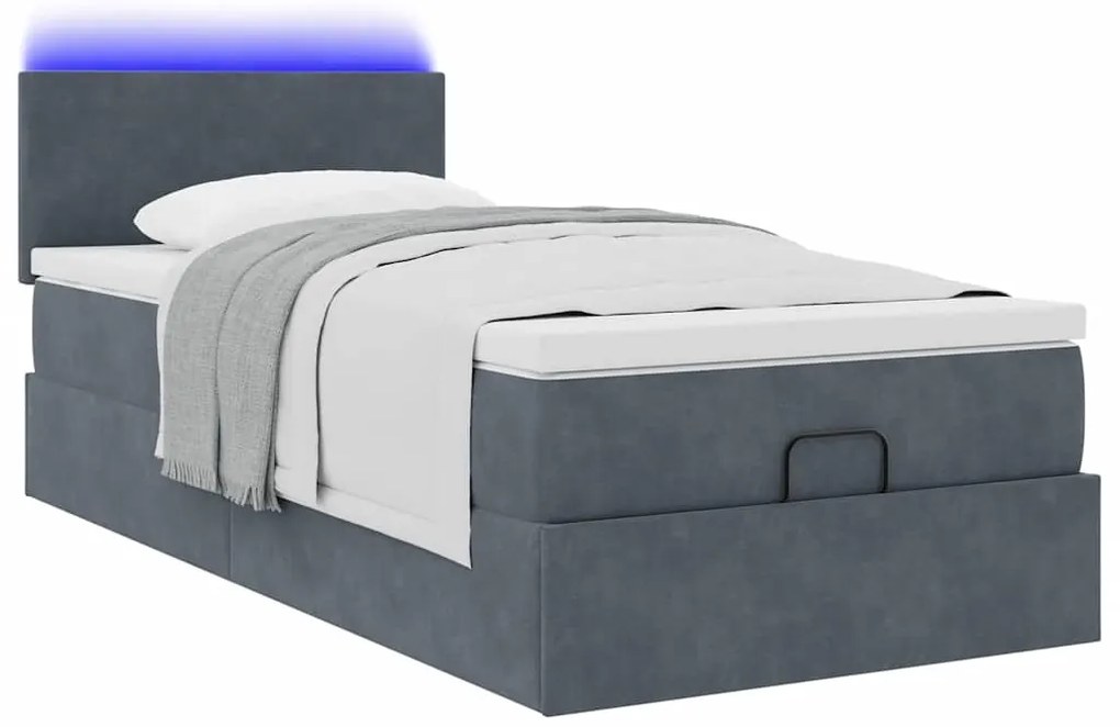 Estrutura cama otomana colchão 80x200 cm veludo cinzento escuro