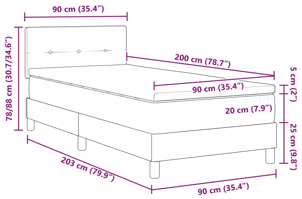 Cama Box Spring com Colchão Cinza Escuro 90x200 cm Tecido