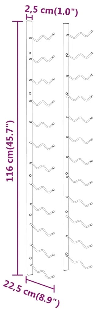 Garrafeira de parede para 24 garrafas 2 pcs ferro dourado