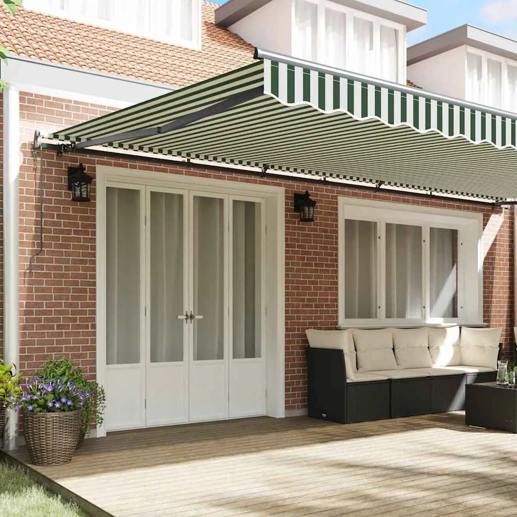 Toldo Retrátil Automático Verde e Branco 600x300 cm