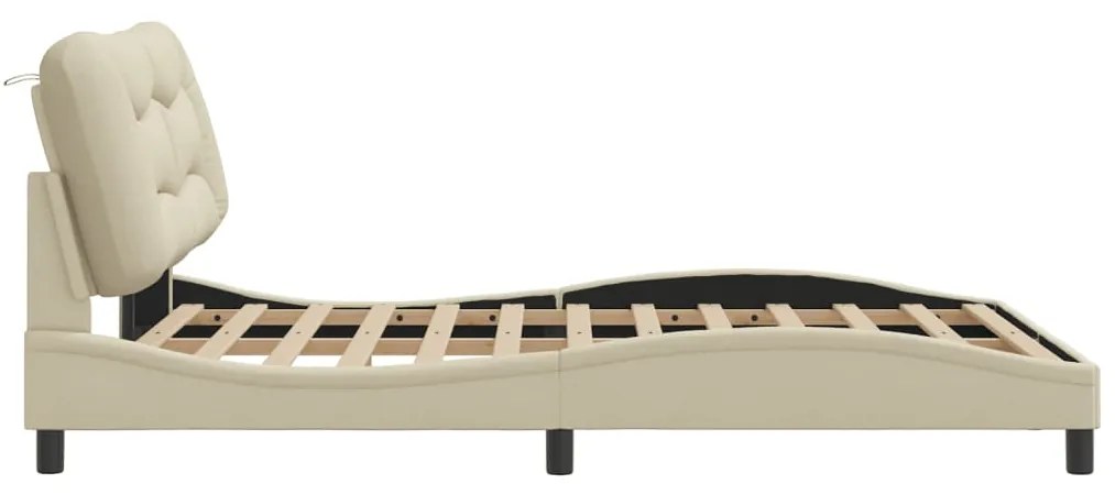 Estrutura de cama sem colchão 140x200 cm tecido cor creme